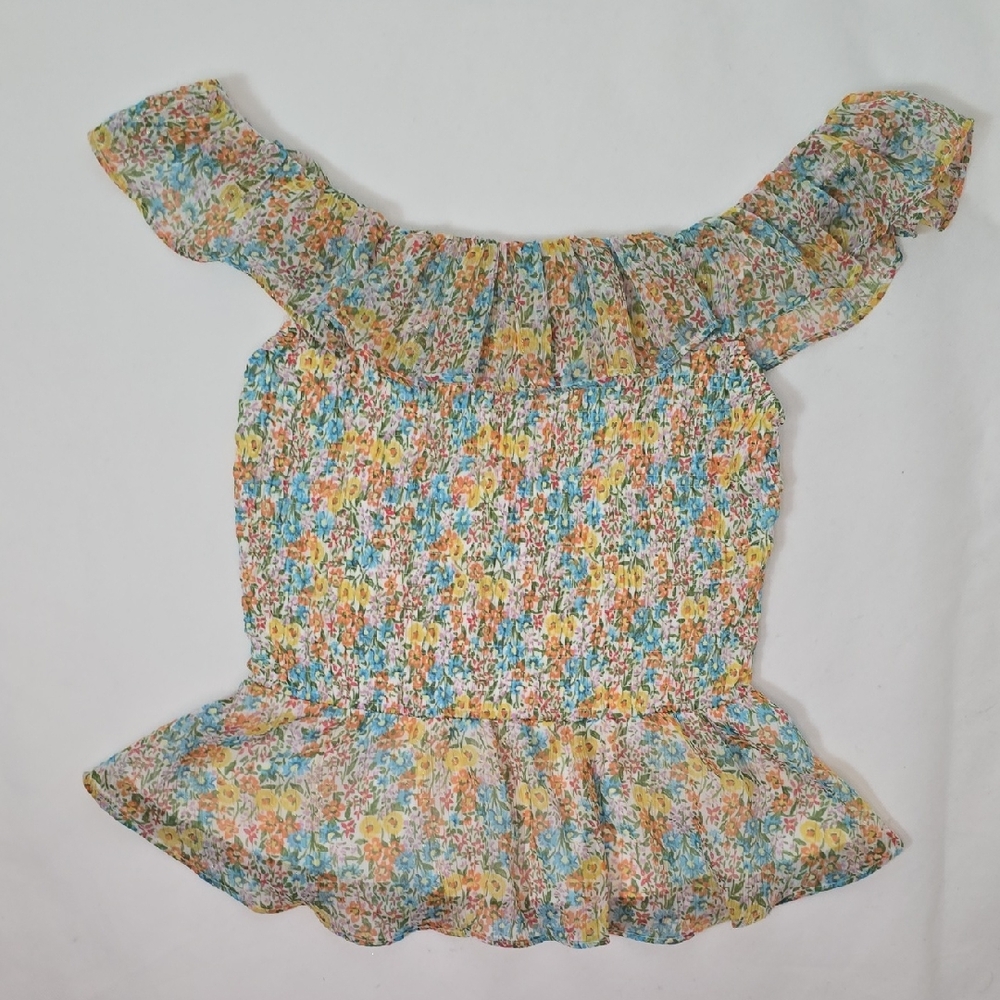 LC Lauren Conrad Blue Flutter Sleeve Smocked Blouse